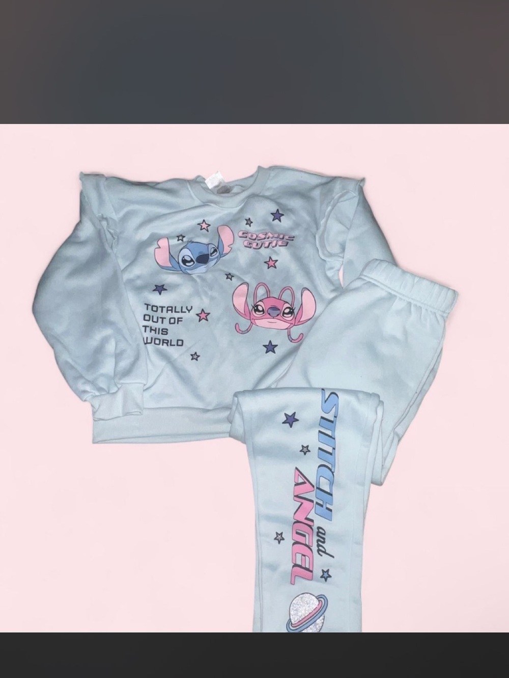 Disney Light Blue Stitch & Angel Pajama Set with Pink and Purple Accents